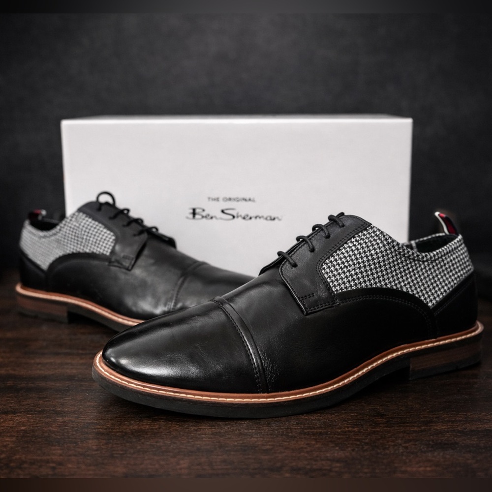 Ben Sherman Brent Cap Toe Oxford Dress Shoes Black Houndstooth Men’s Size 11 NWT